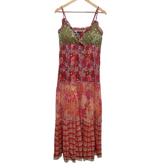 DIMRI Floral Cotton Tiered Boho Patchwork Maxi Dress Size Medium - Picture 1 of 10